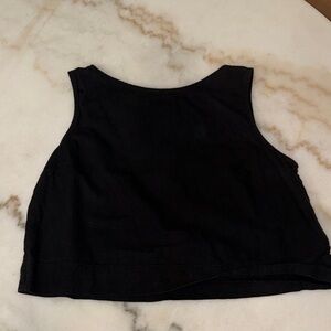Black Sleeveless Linen Button-Back Crop Top